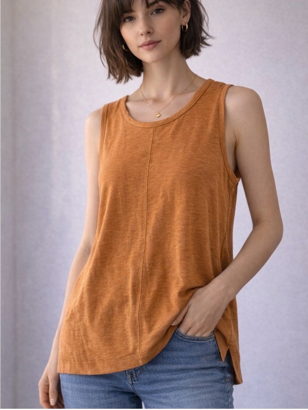 Everyday Scoop Neck Tank Top - Rust